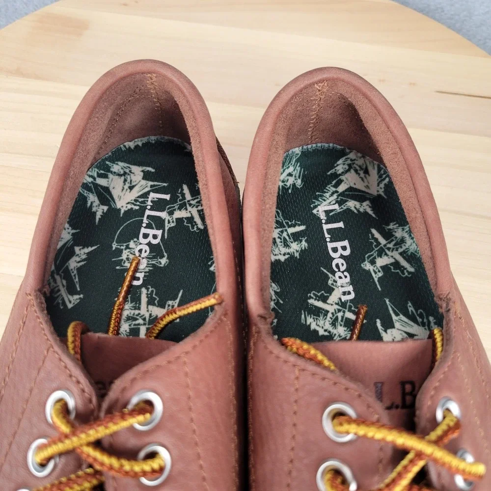 L.L. Bean Blucher Boat Shoes Mens 8 Medium Brown Leather Handsewn Moc Toe 504636
